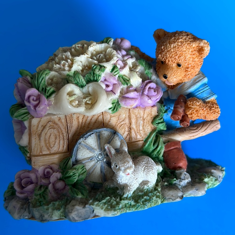 Happy Spring Flower Garden Teddy Bear Figurine